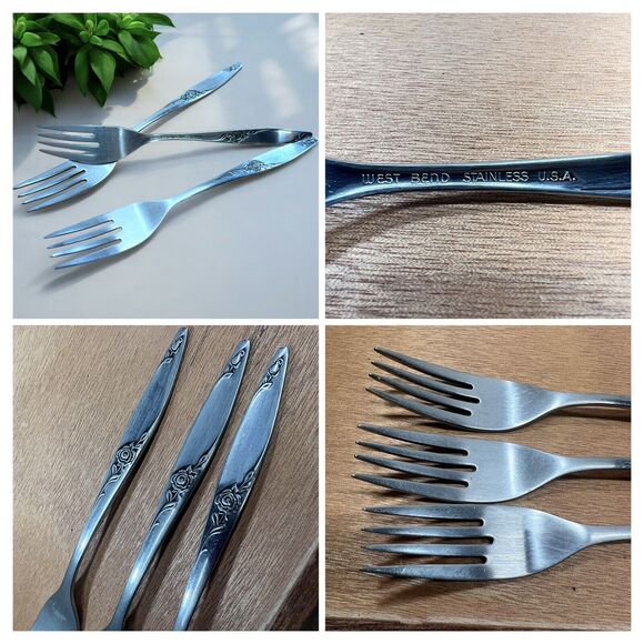 3 Oneida West Bend TWILIGHT ROSE Dinner forks Flatware Silverware Circa 1979 - Picture 1 of 11